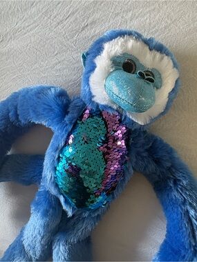 Blue Plush Monkey with Iridescent Sequin Belly